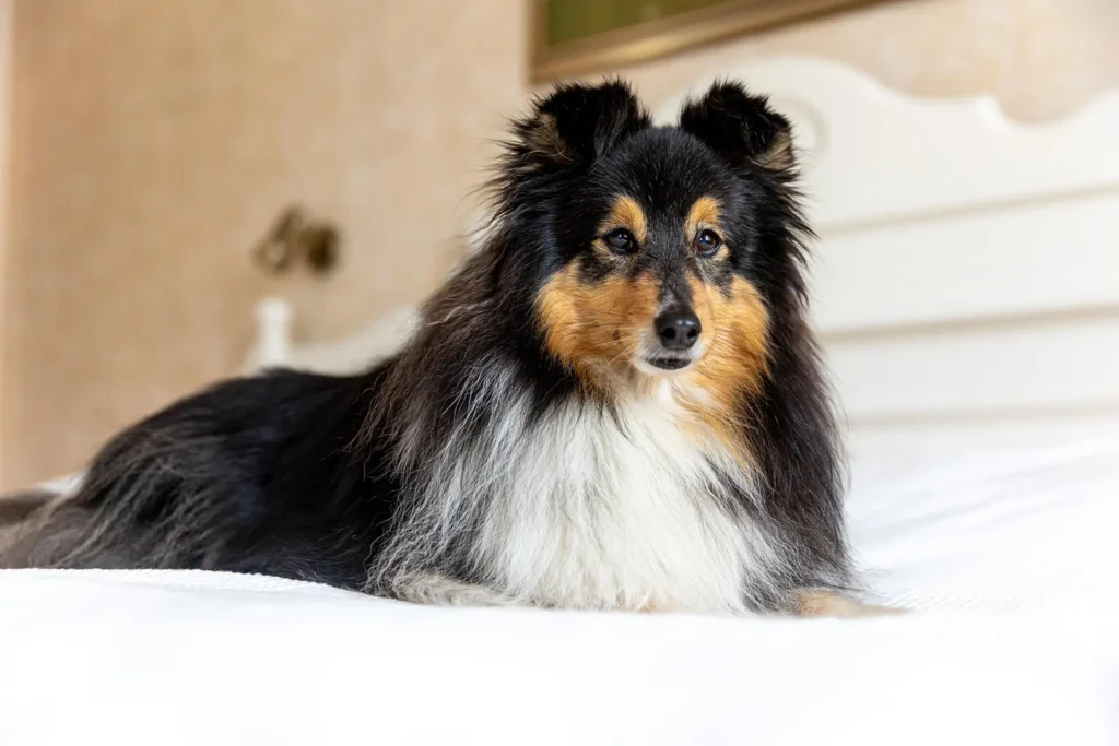 Ein Hund liegt im Hotelzimmer im K6 Seminarhotel