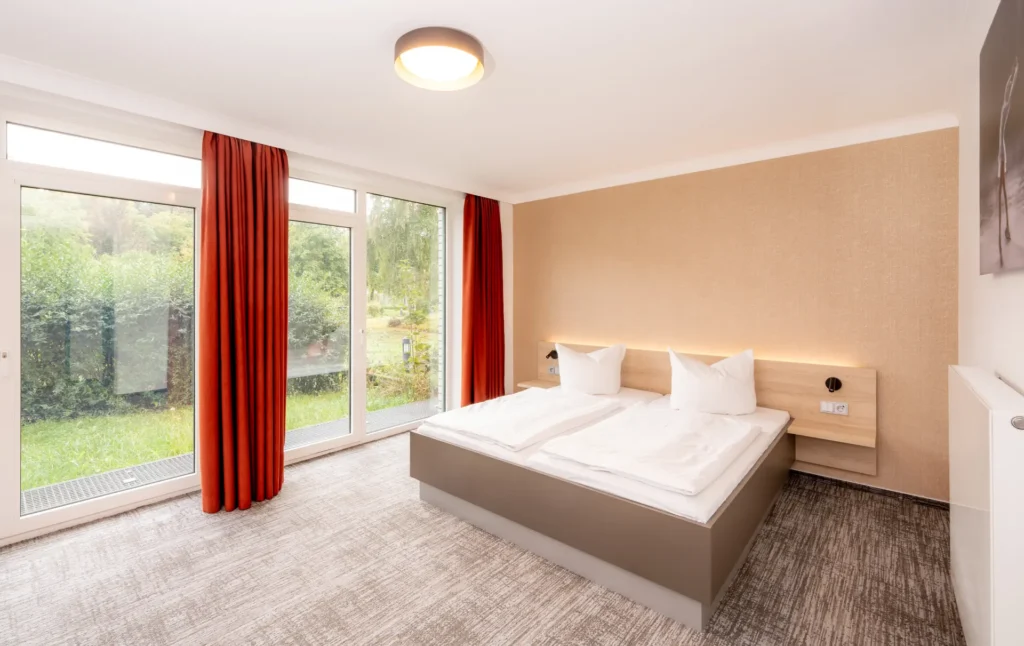 View of the bed in the double room